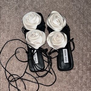 Steve Madden Black Sandals with White Floral Accents